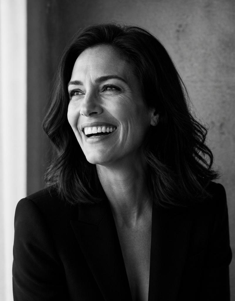 Portrait en noir et blanc d'une dirigeante souriante